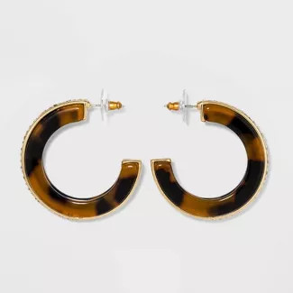 SUGARFIX by BaubleBar Modern Enamel Hoop Earrings - Tortoise | Target