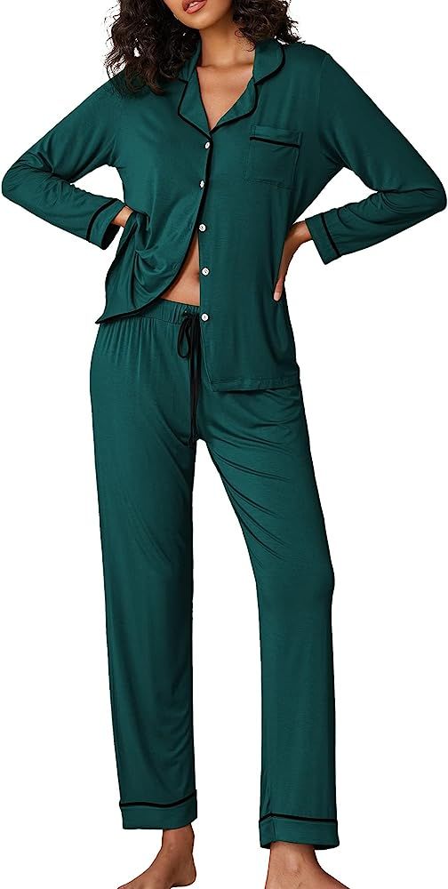 Ekouaer Pj Set Womens Soft Knit Sleepwear Stretchy Long Sleeve Sleep Top with Long Pants Hallowee... | Amazon (US)