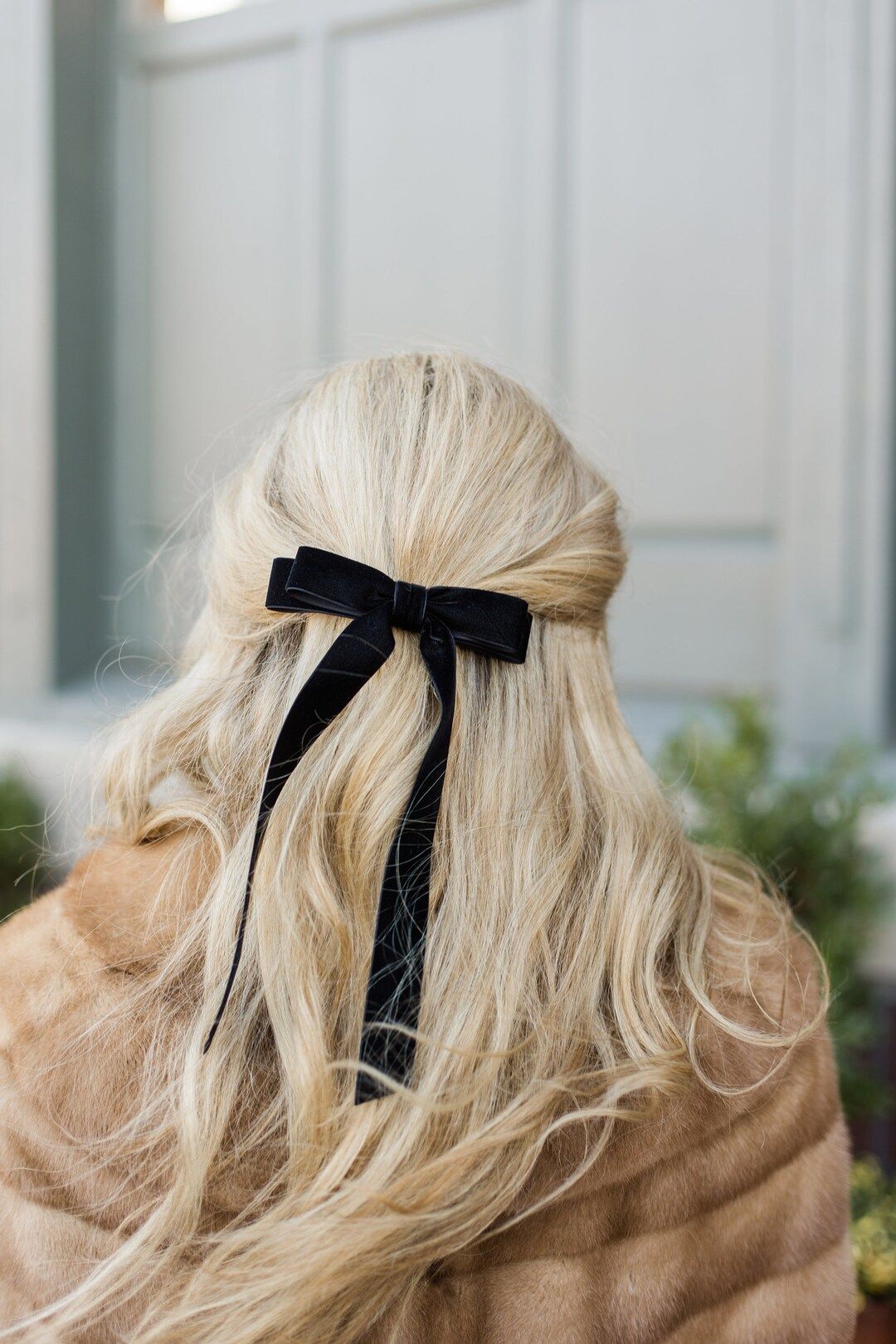 Black Velvet Hair Bow Long Ribbon Tails French Barrette | Grace & Grandeur Alice Long Bow | Etsy (US)