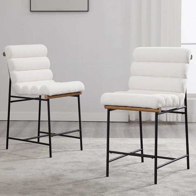 Guyou 25" Modern Upholstered Counter Stools Set of 2, Boucle Armless Counter Height Chairs Black ... | Amazon (US)