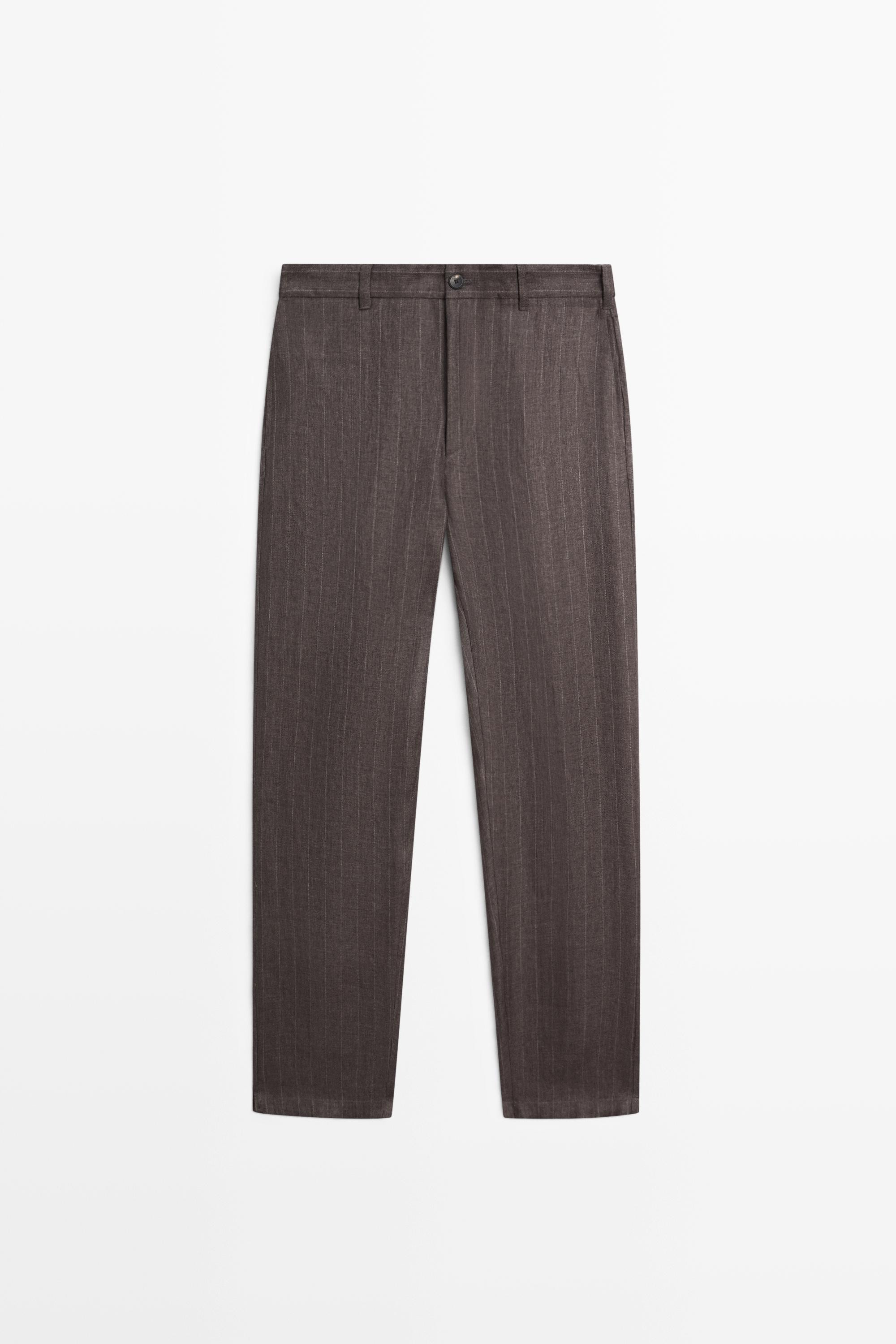Gestreifte Straight-Fit-Hose aus 100 % Leinen | Massimo Dutti DE