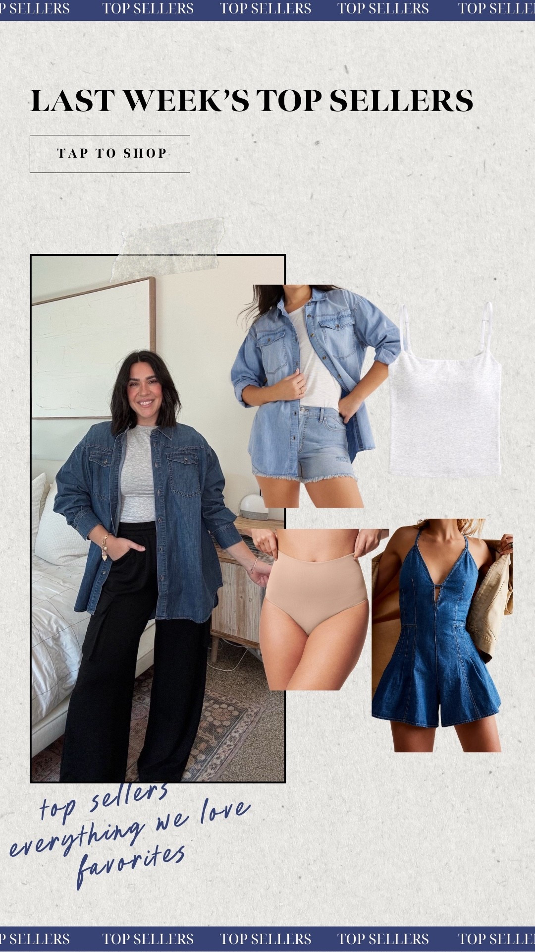 Last weeks top sellers! Walmart denim shirt, bra free tank, the best smoothing undies & FP denim romper!

#LTKSeasonal #LTKMidsize #LTKootd