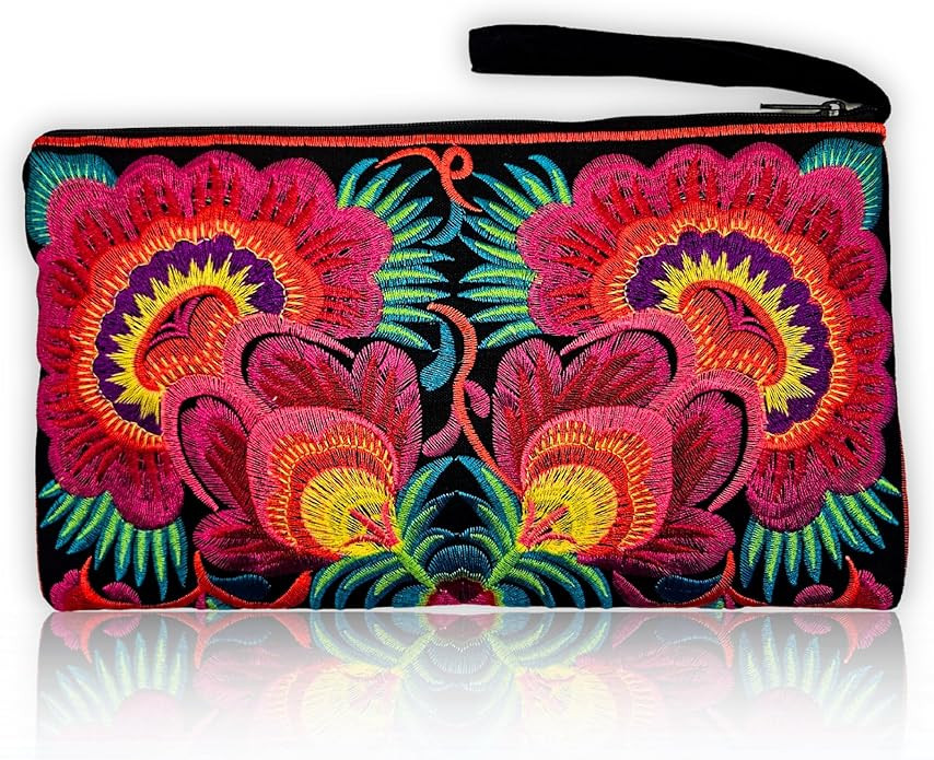 Sabai Jai - Floral Embroidered Boho Clutch - Handmade Ethnic Flower Wristlet Purse | Amazon (US)