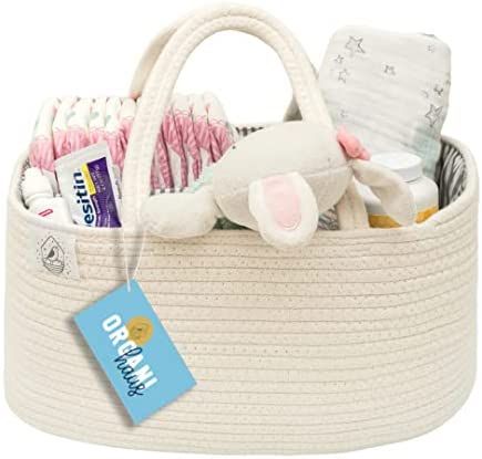 OrganiHaus Rope Diaper Caddy Basket & Baby Changing Basket | Diaper Caddy Organizer | Nursery Basket | Amazon (US)