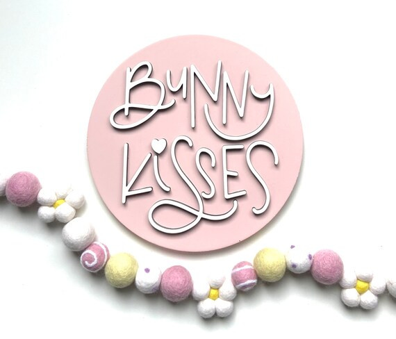 Pink Bunny Kisses Sign | Bunny Kisses | Easter Sign | Easter Wooden Sign | Easter Bookshelf Sign ... | Etsy (US)