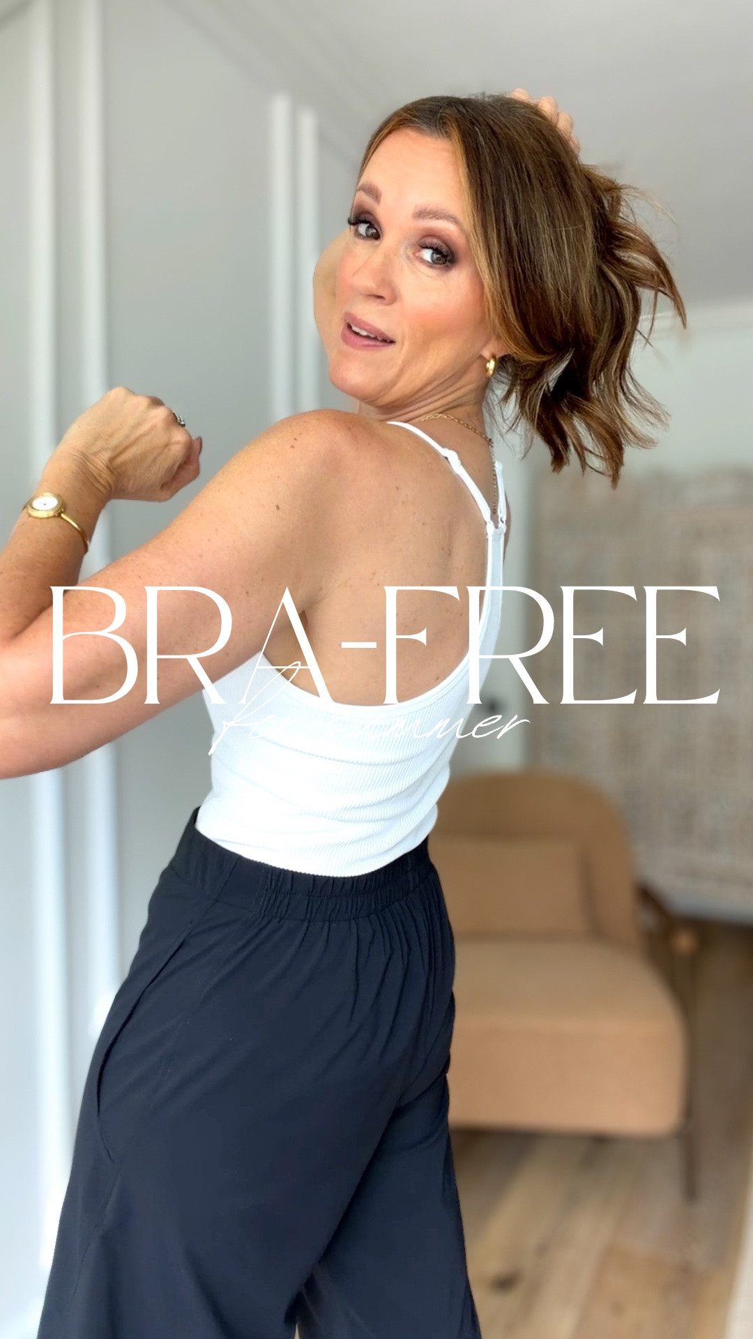 Bra-free is the way to be for summer! This tank has a built-in shelf that offers nice support and gives you that feeling of wearing next to nothing!

Wearing medium in tank and pants.

#LTKgrwm #LTKootd #LTKOver40