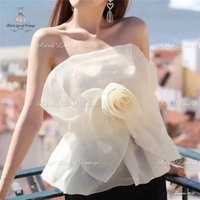 Top Organza Flower Cream Black Puckered Elegant European French Chic | Etsy (US)