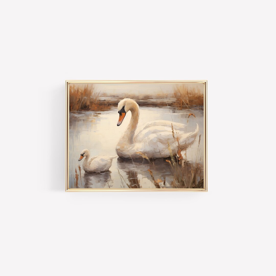 Mother & Baby Swan Horizontal Print Terracotta Nursery Digital Print Swan Nursery Creature Nurser... | Etsy (US)