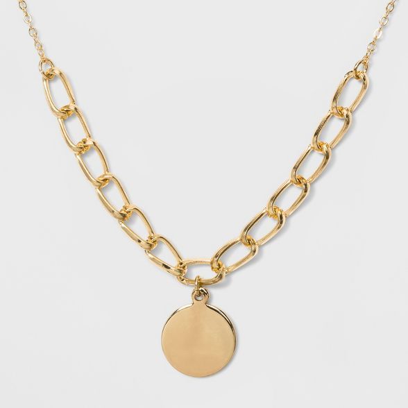 Linked Chain & Smooth Coin Short Necklace - A New Day™ Gold | Target