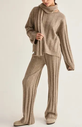 CRESCENT Ribbed Three Piece Sweater Lounge & Scarf Set | Nordstrom | Nordstrom