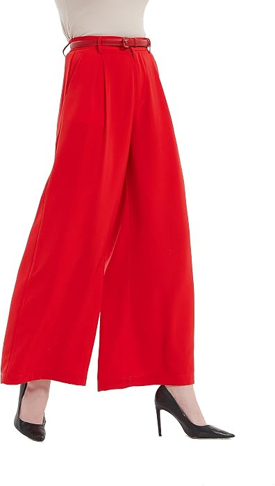 Tronjori Womens High Waist Casual Wide Leg Palazzo Business Pants | Amazon (US)
