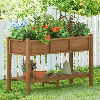 46 in. L x 17 in. W x 28 in. H Brown Plastic Wood Raised Garden Bed with Tools, Water Resistant E... | The Home Depot