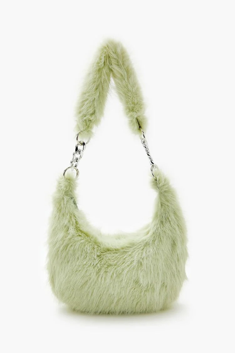 Women's Faux Fur Crescent Shoulder Bag in Green | Forever 21