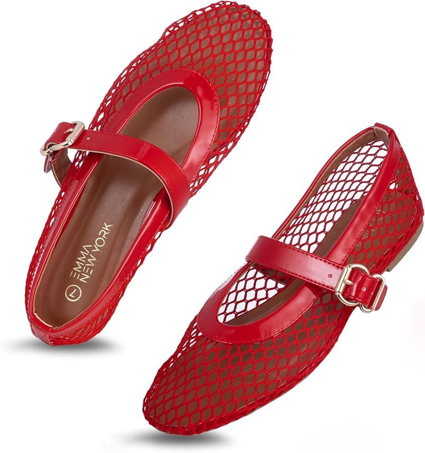 Women’s Mesh Ballet Flats – Fishnet Mary Jane Flats with Adjustable Buckle Strap, Breathable ... | Amazon (US)