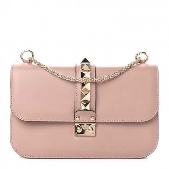 Vitello Medium Glam Lock Rockstud Flap Poudre | Fashionphile