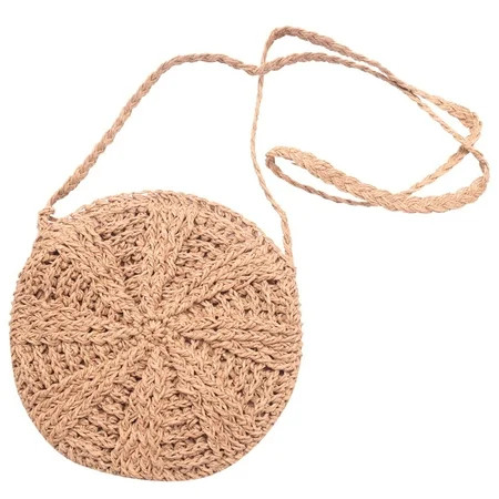 Rattan Crochet Straw Woven Basket Handbag Round Crossbody Shopper Beach Tote Bag（Light Brown） | Walmart (US)
