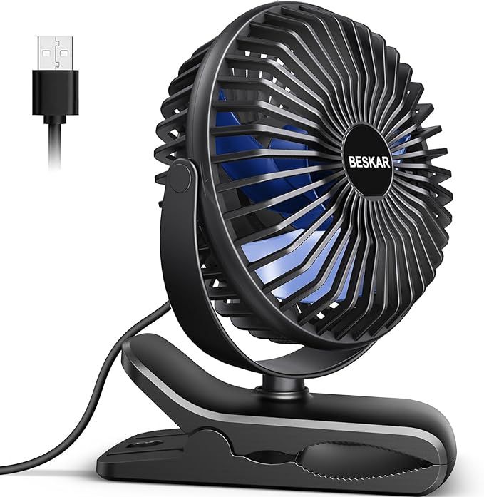BESKAR USB Clip on Fan, Portable Small Fan with Cord Powered, 3 Speeds Strong Airflow, with Sturd... | Amazon (US)