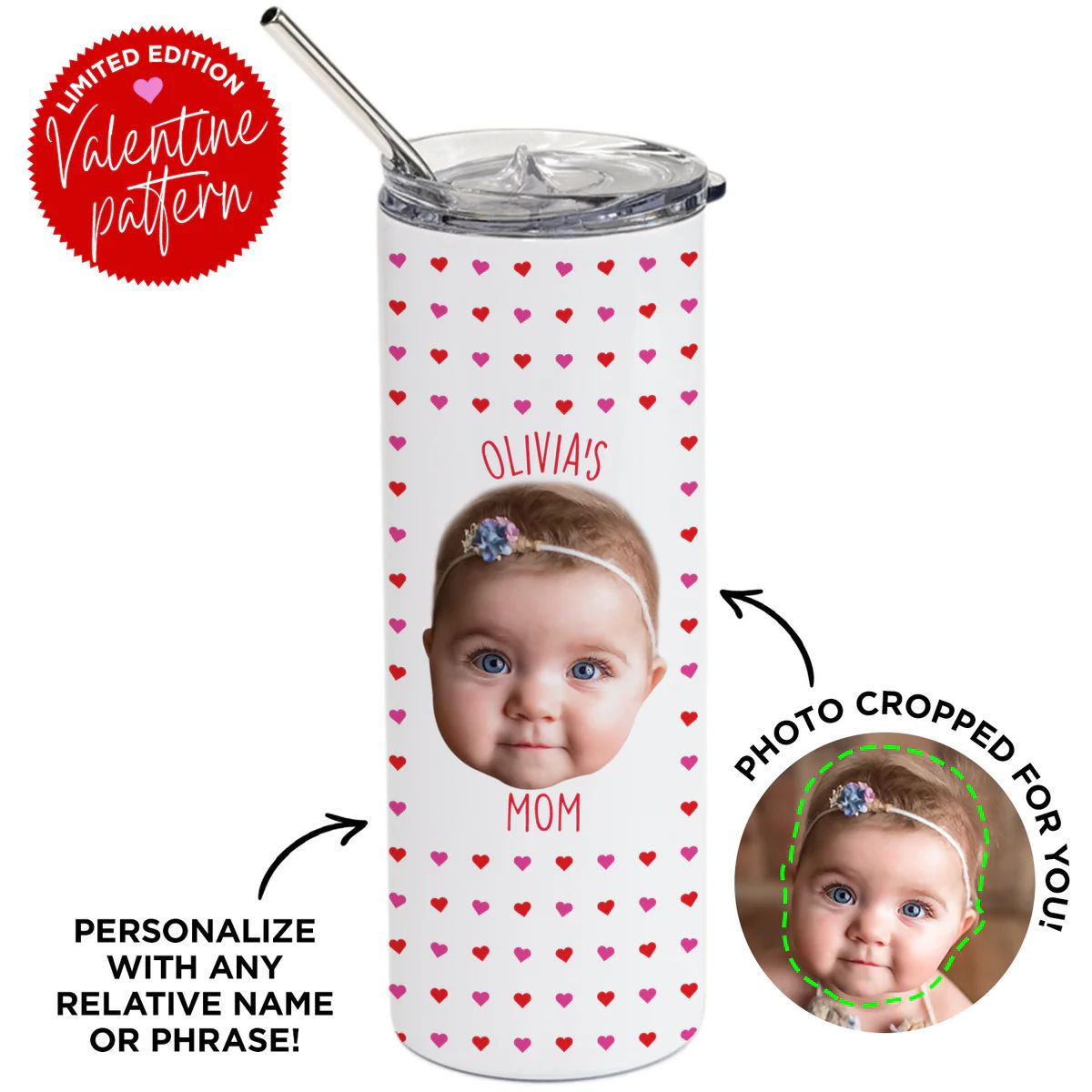Personalized Face Valentine's Day Skinny Tumbler | Type League Press