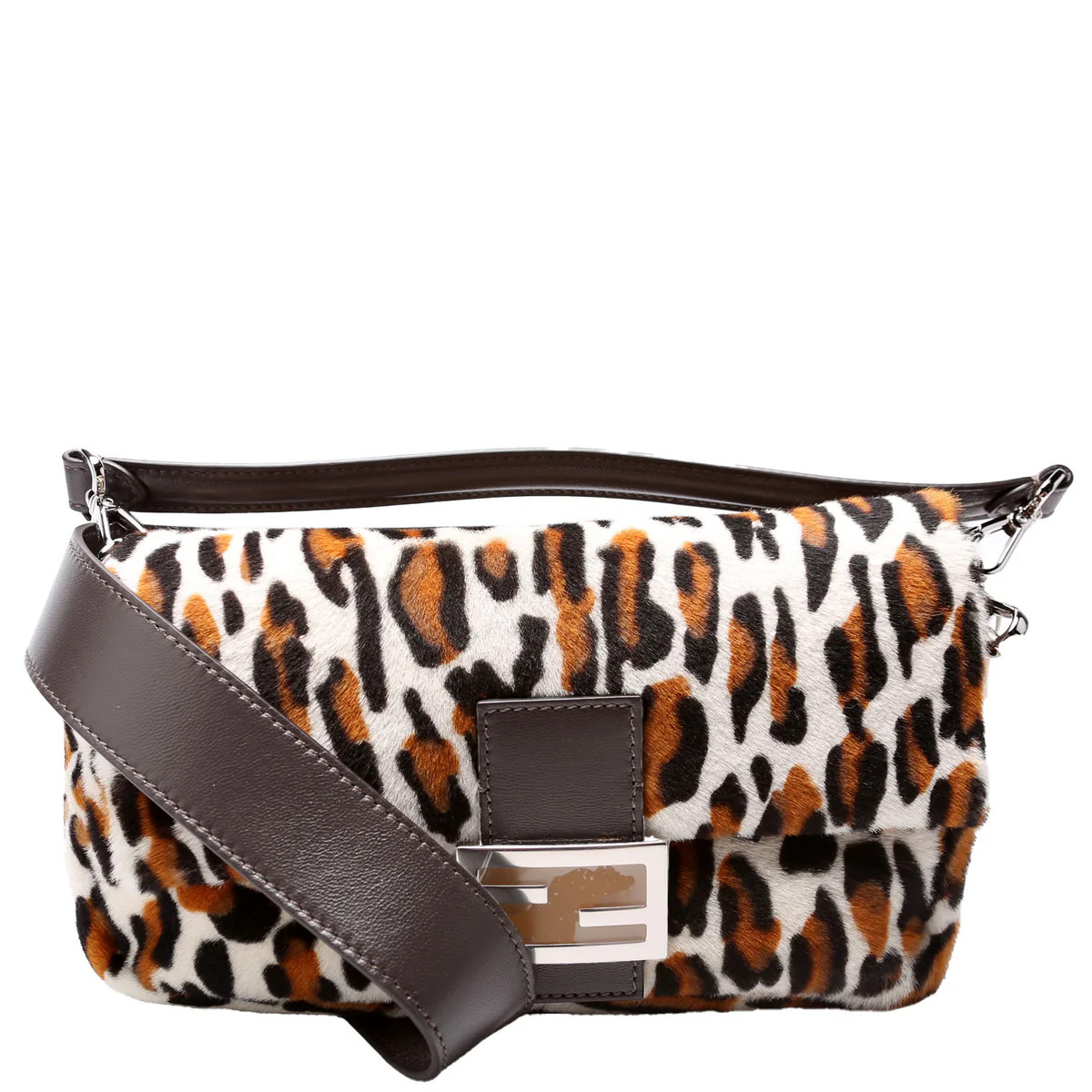 8BR600 Leopard Print Baguette Calfskin Hair | Keeks Designer Handbags