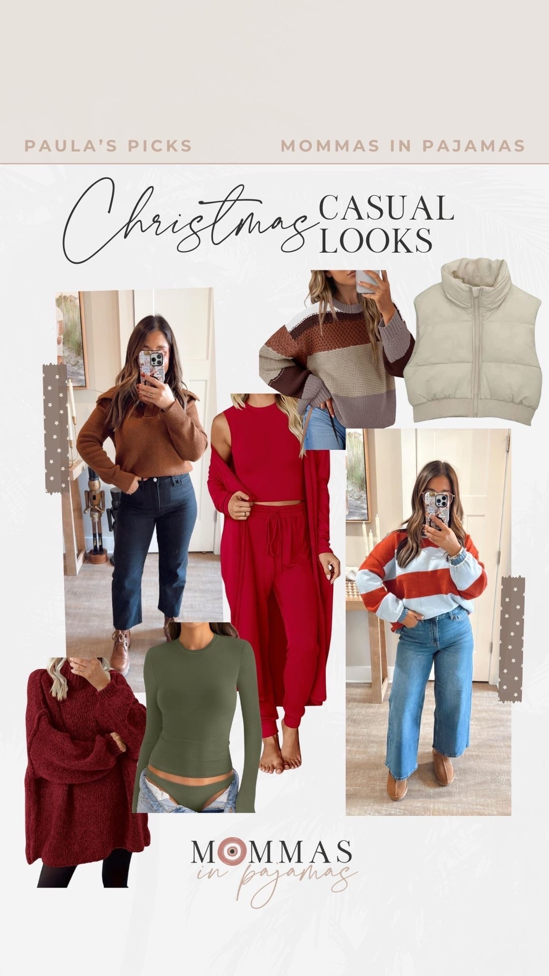 This jeans and tee girl loves to be comfy and cute and these are some of the best outfits for a casual Christmas. I am obsessing over this Amazon essentials brown henley sweater and love the way it looks with this wide leg jeans. This three piece set is one of my all time favorites and this red color is perfect for the holidays. 
Casual mom outfit, casual Christmas outfit inspo 
Striped sweater, 

#LTKMidsize #LTKHoliday #LTKSeasonal
