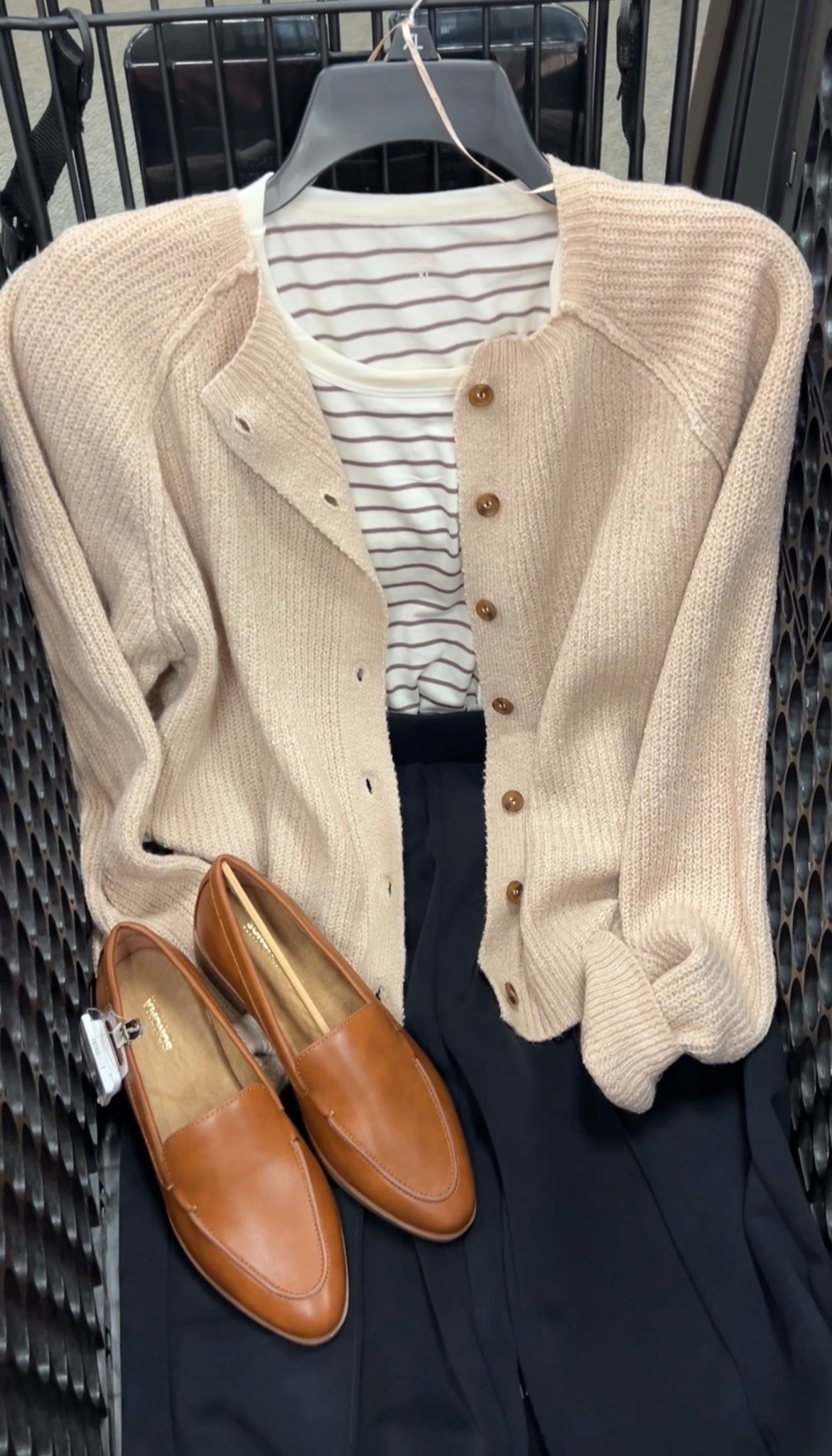 Kohls outfit idea with this lightweight cardigan, stripe tee and high rise straight leg pants that rival Spanx Air Essentials! I added a loafer here; you could also do a low profile sneaker. #kohls travel outfit teacher outfit work casual momstyle 

#LTKOver40