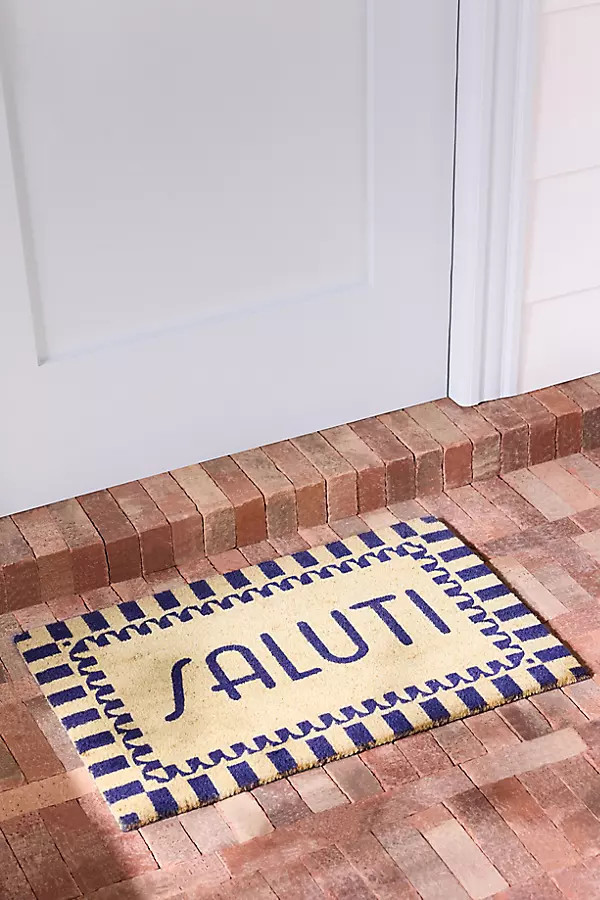 Saluti Geometric Border Printed Coir Doormat | Anthropologie (US)
