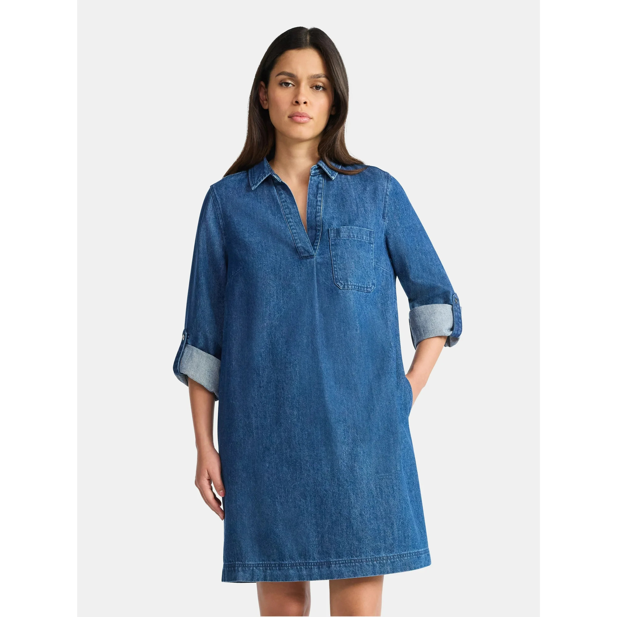 Time and True Women's Denim Shirt Dress, XS - XXXL | Walmart (US)