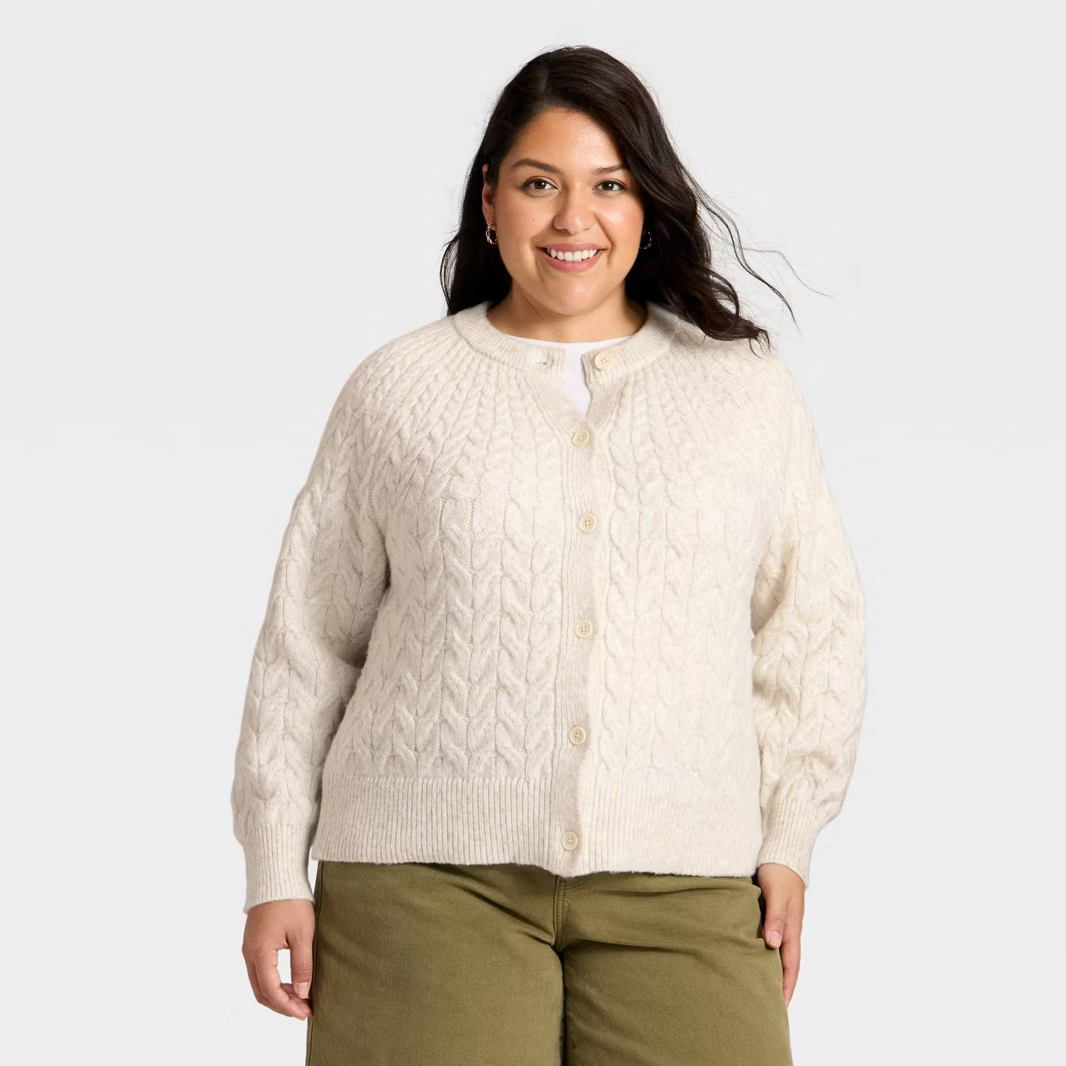 Women's Button-Front Cable Knit Cardigan Sweater - Ava & Viv™ | Target
