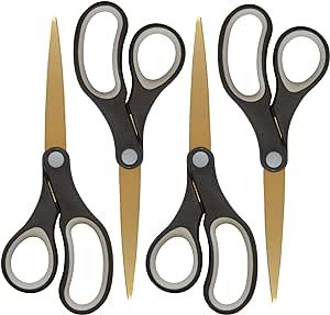 Westcott 55848 8-Inch Titanium Scissors For Office and Home, Black/Gold, 4 Pack | Amazon (US)