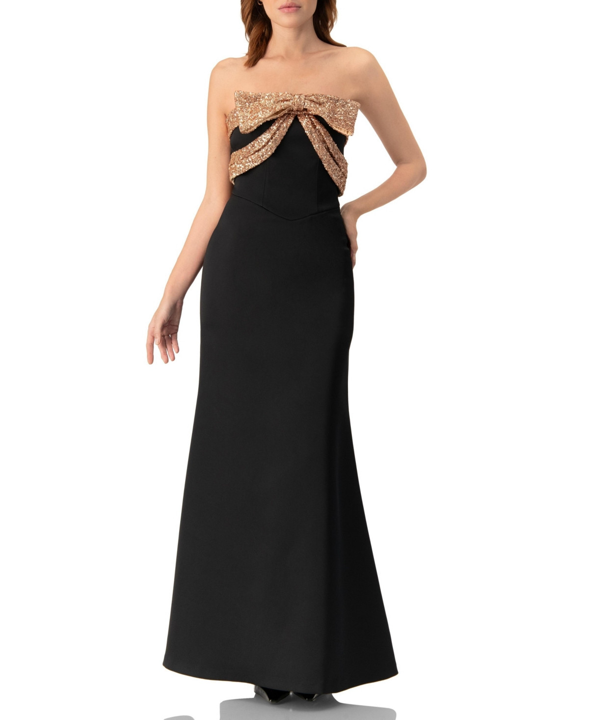 Ivonne Women's Long Strapless Dress with Sequin Bow - Black | Macy's
