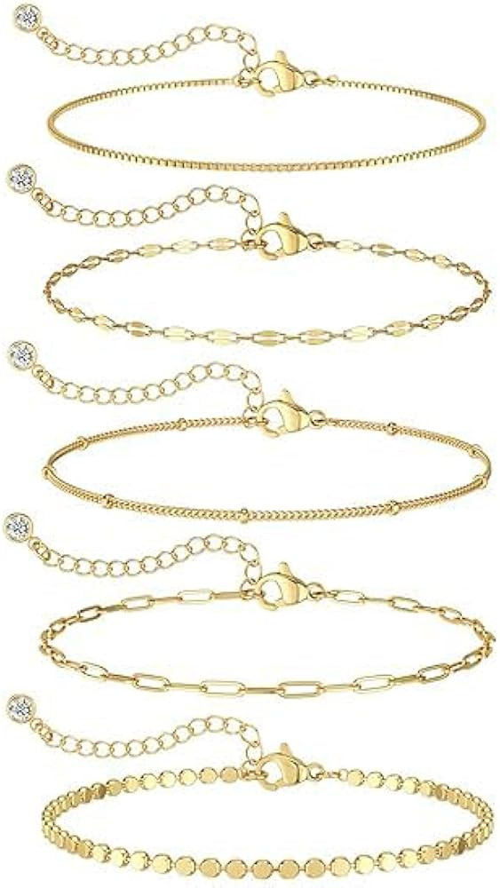 MBW Gold Bracelets for Women Trendy, Dainty 14K Gold Plated Bracelet Stack Beaded Chain Bracelet ... | Amazon (US)