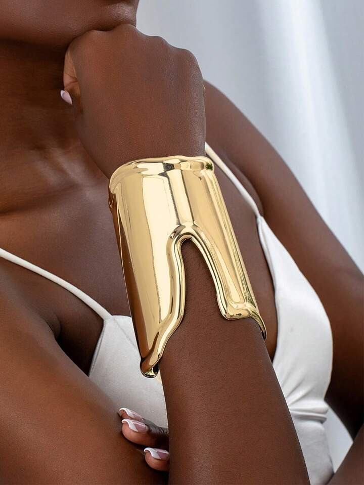 Trends1 Pc Unique Hollow Design Golden Silver Color Oversized Metal Arm Cuff Bangle Bracelet For ... | SHEIN