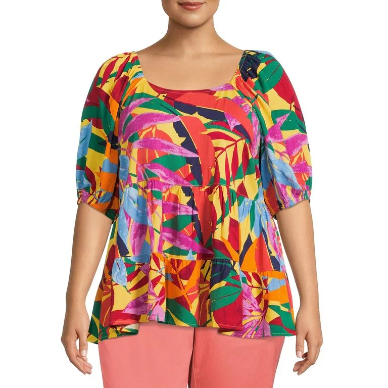 Terra & Sky Women's Plus Size Puff Sleeve Square Neck Babydoll Top | Walmart (US)