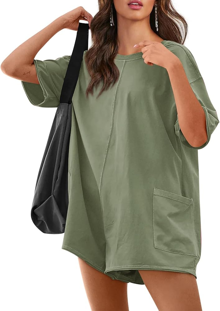 Yousify Rompers for Women 2024 Summer Athletic Oversized Romper Short Sleeve Jumpsuit Adult Onesi... | Amazon (US)