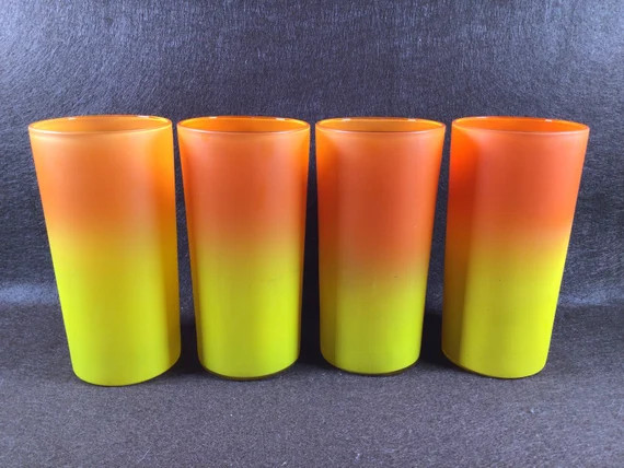Blendo West Virginia Collection- Frosted Orange and Yellow - Tall Glasses. Set of 4 | Etsy (US)