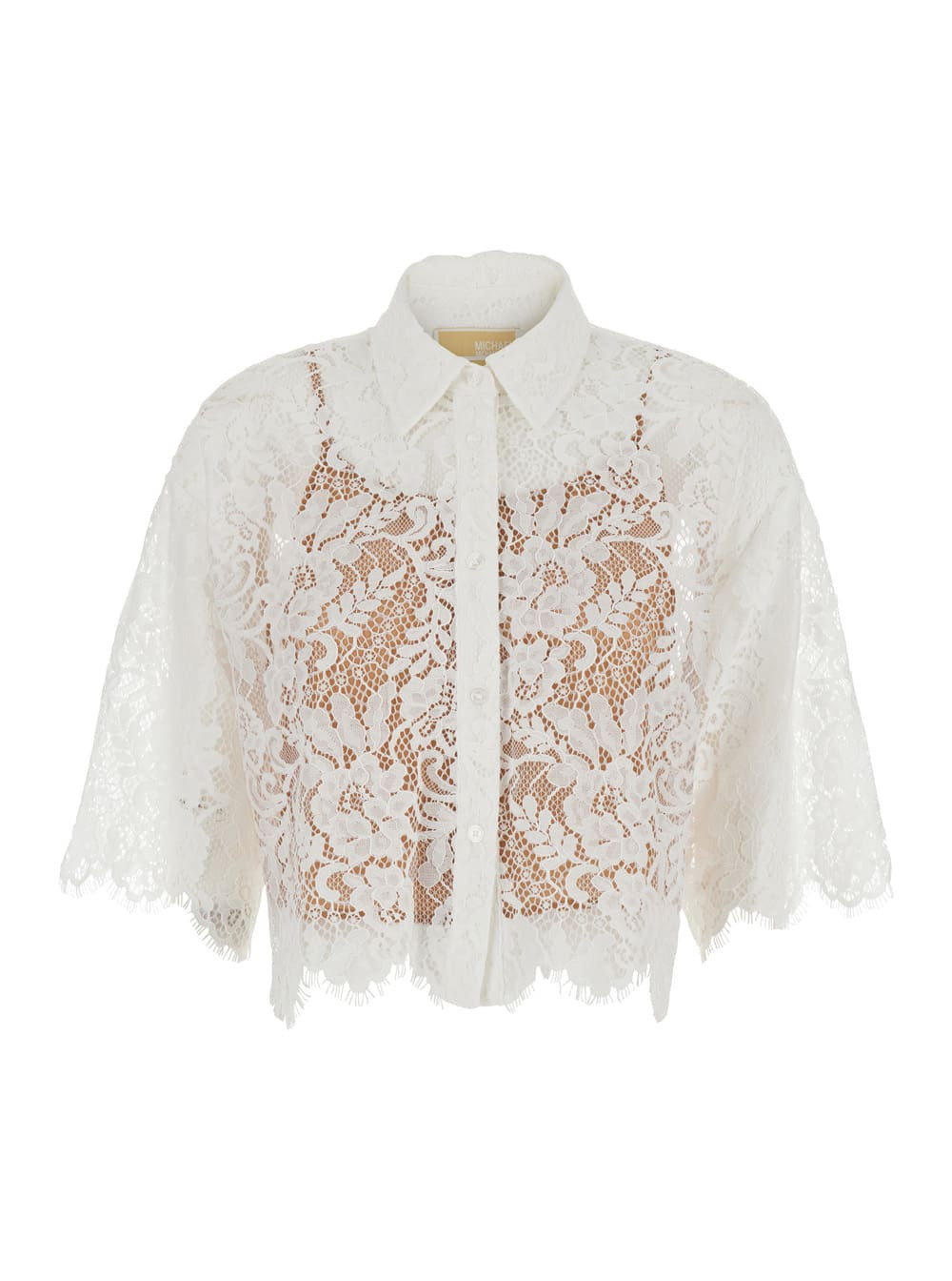 MICHAEL Michael Kors White Shirt With Classic Collar And Lace Design In Cotton Blend For Women | Italist.com US