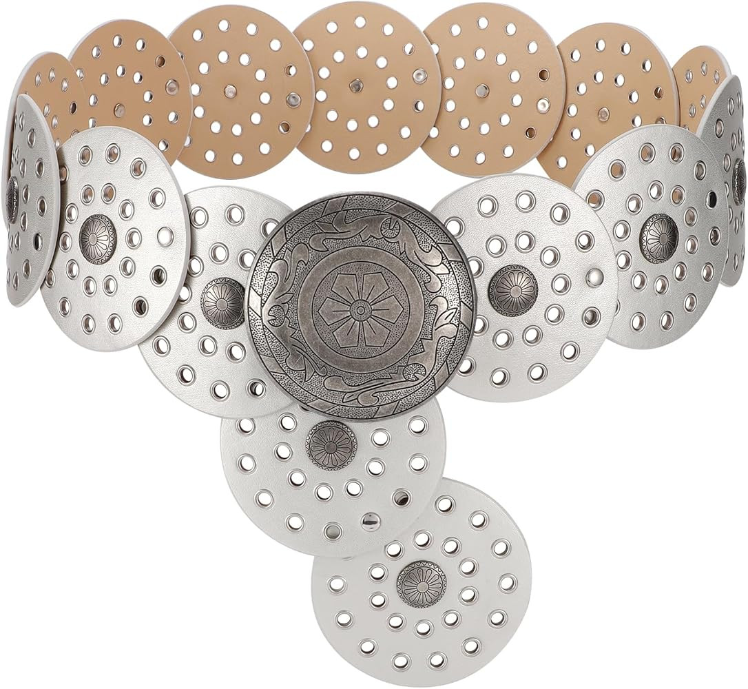 LEACOOLKEY Women's Boho Disc Belt Wide Western Leather Belt Vintage Concho Waist Belts for Dress ... | Amazon (US)