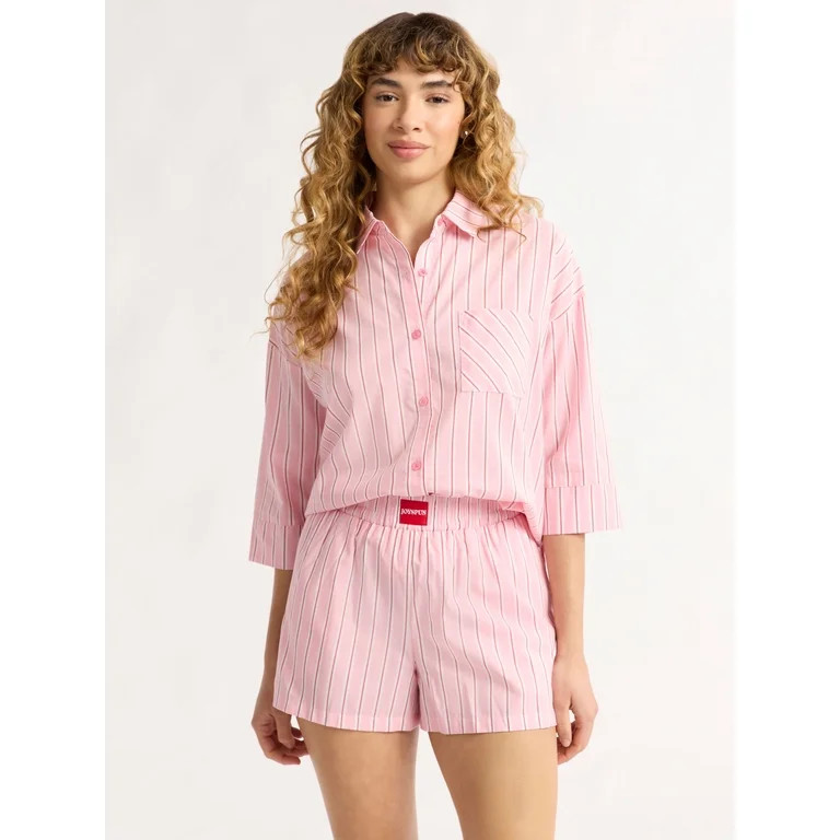 Joyspun Women's and Women’s Plus Woven Shirt and Shorts Pajama Set, Sizes XS to 3X | Walmart (US)