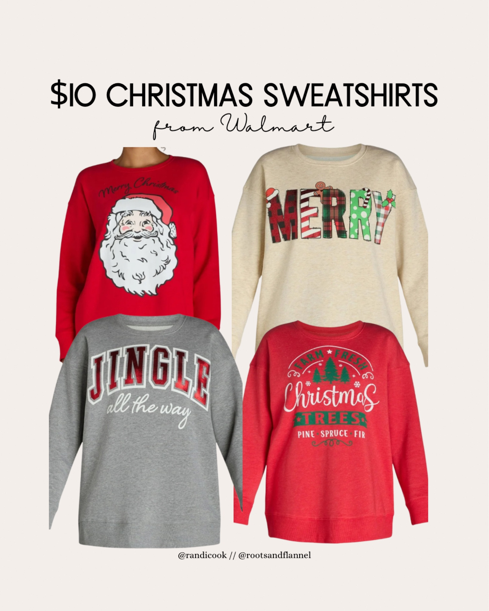 Fleece-lined and so cozy! Holiday Christmas sweatshirts from Walmart, only $10🙌🏼 Size up one or two sizes for a slouchy oversized look.

Winter outfit | Holiday party | Casual | Comfy 

#LTKHoliday