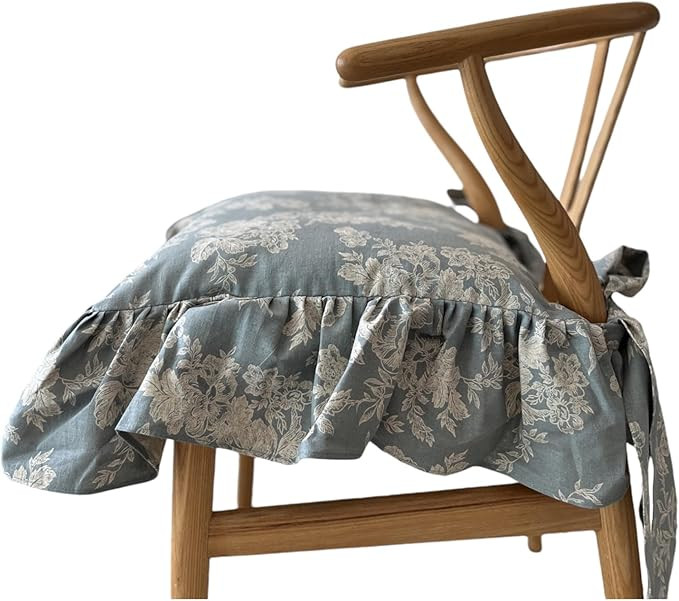 Korean Made Chair Pad Slipcover 18'x18' Chair Cushion Cover Ties with Ruffle Farmhouse Decor Cove... | Amazon (US)