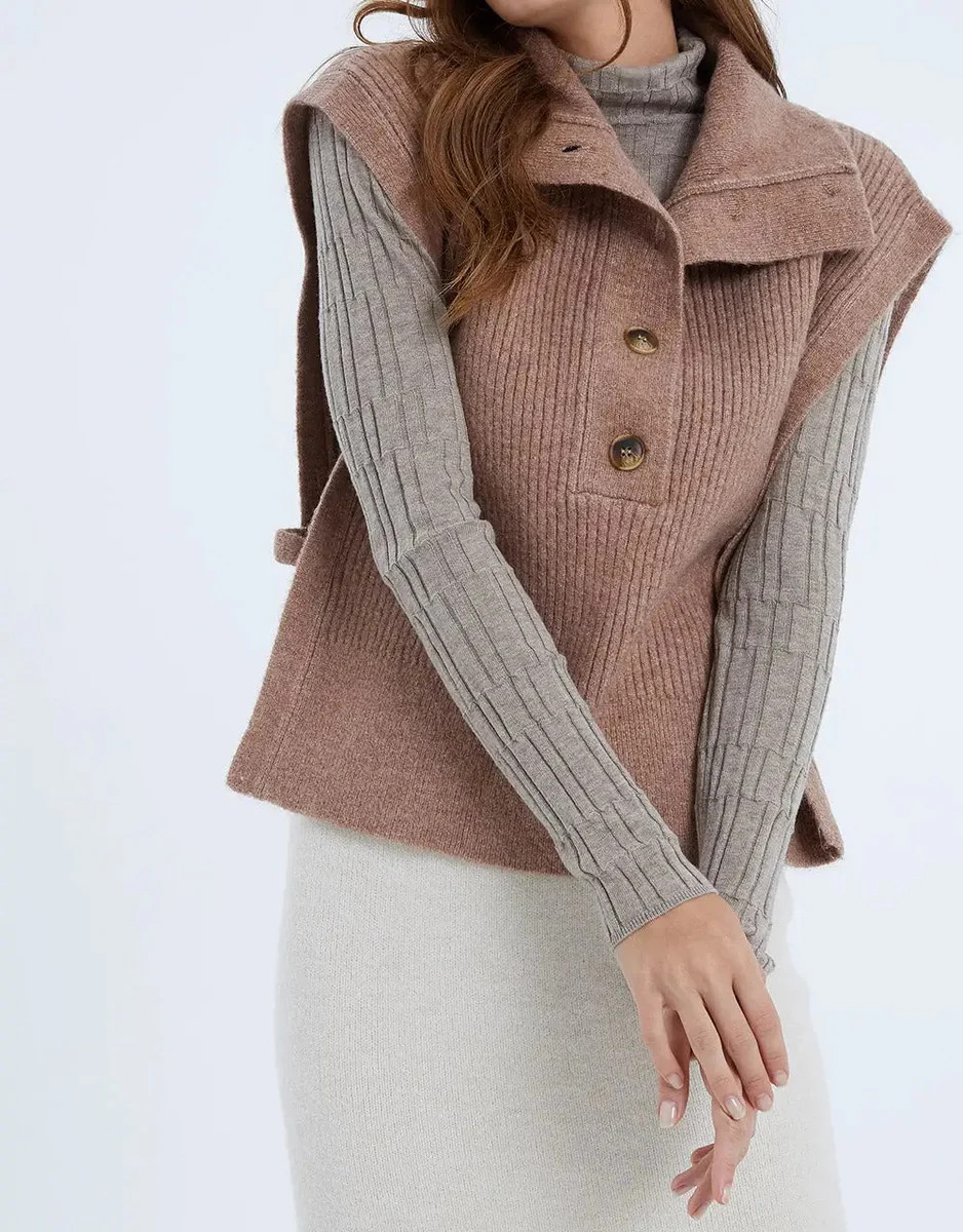 Half Buttoned Rib Knit Sweater Vest | Urban Revivo