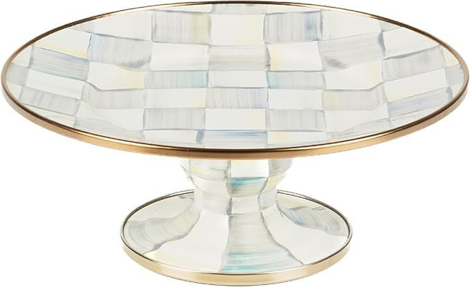 MACKENZIE-CHILDS Enamel Pedestal Platter, Round Cake Stand, Mini, Gray-and-White Sterling Check | Amazon (US)