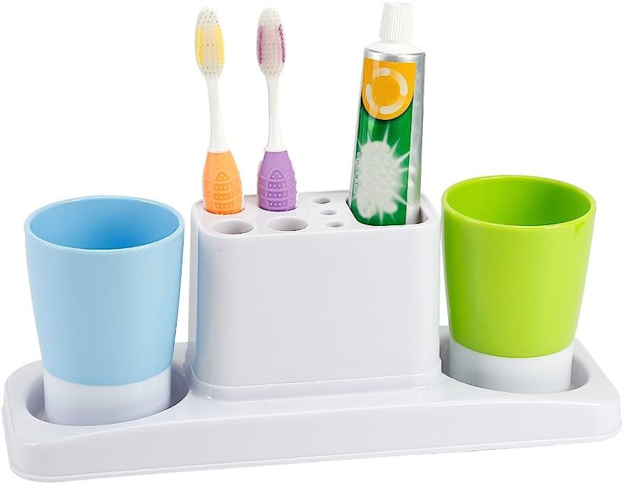 Eslite Bathroom Toothbrush Toothpaste Stand Organizer Plastic Storage Rack Set | Amazon (US)