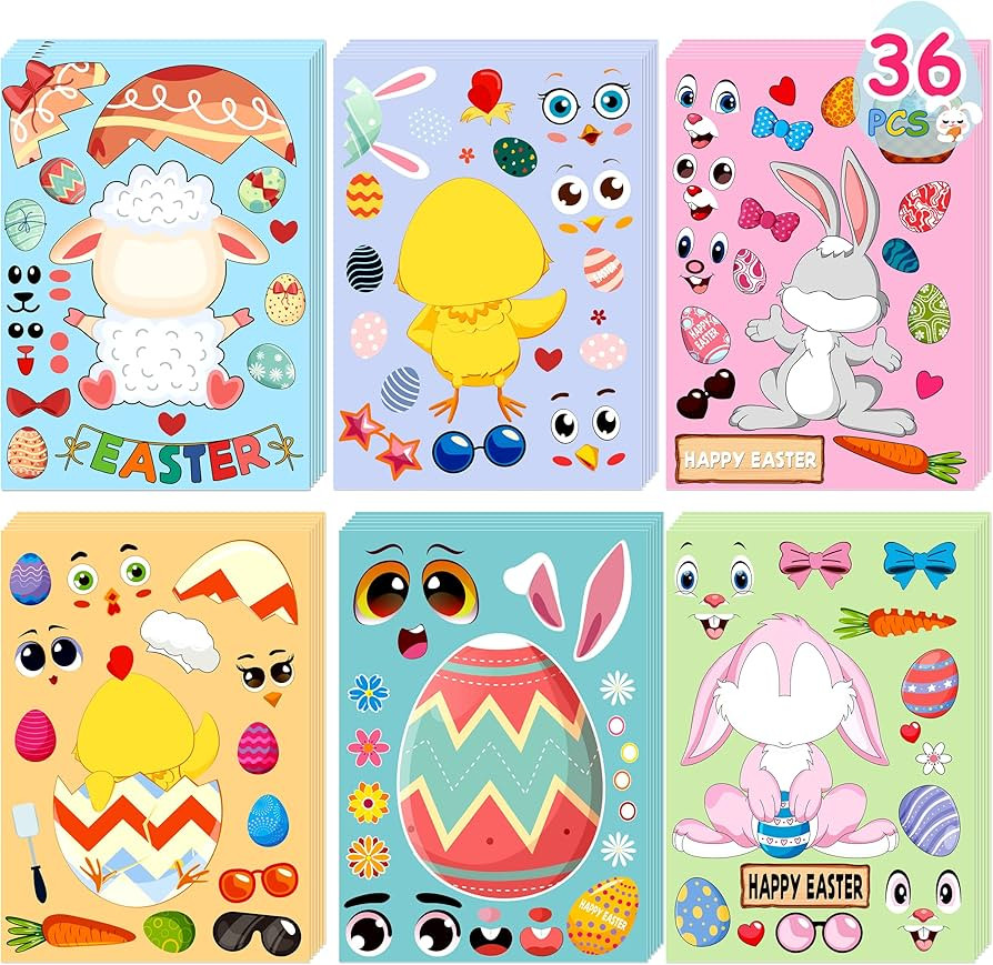 LINAYE 36 Sheets Easter Craft Stickers for Kids - Make Your Own Stickers for Easter Basket Stuffe... | Amazon (US)