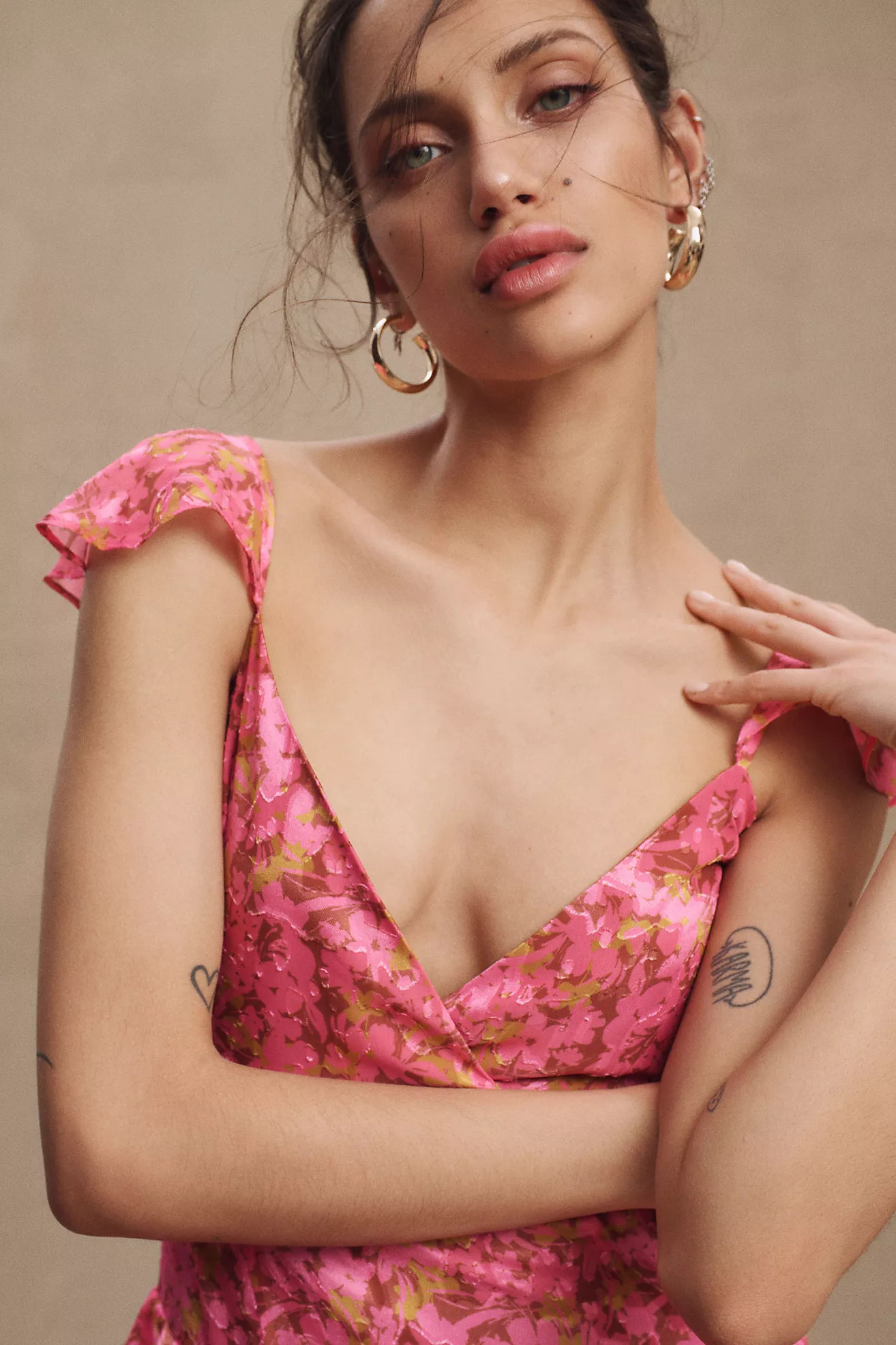 Hutch Miah Tiered V-Neck Flutter-Sleeve Gown | Anthropologie (US)