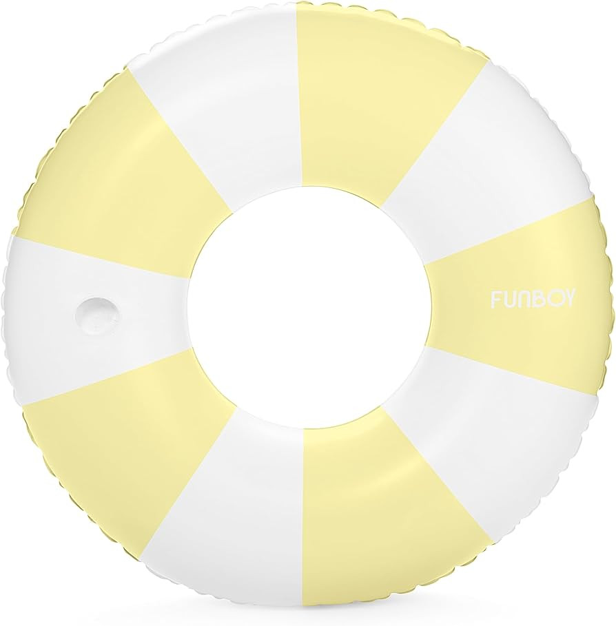 FUNBOY Giant Vintage Yellow Stripe Inflatable Tube Pool Float with Cup Holder 48" | Large Pool Fl... | Amazon (US)