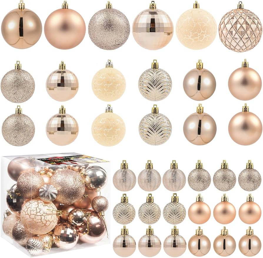 LANGXUN 36pcs Champagne Gold Christmas Tree Decorations Balls, Bolas De Navidad - 6pcs 3.2'', 12p... | Amazon (US)
