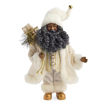 North Pole Trading Co. 12in White Coat African American Christmas Santa Figurine, Color: White - ... | JCPenney
