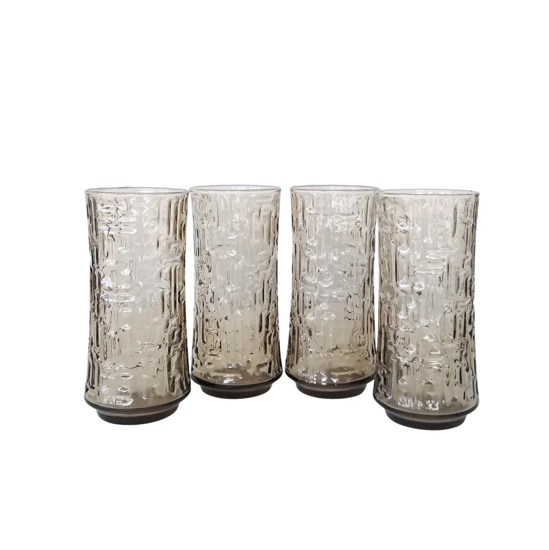 Vintage Libbey Brutalist Style Glass Tumblers - Brown Artica Pattern - Etsy | Etsy (US)