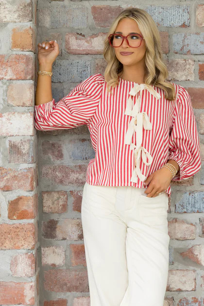 Ring Leader Red Striped Long Sleeve Top | The Willow Tree